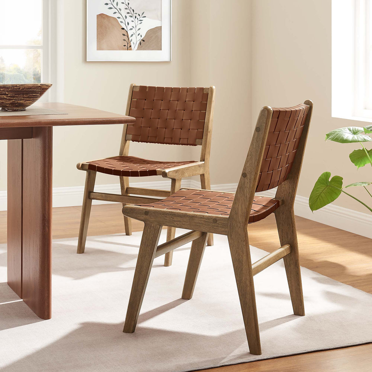 Hunter Dining Chair Set of 2, Walnut & Brown