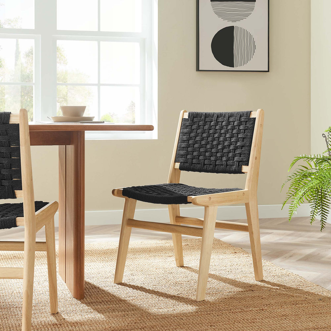 Hunter Dining Chair Set of 2, Natural Wood & Black