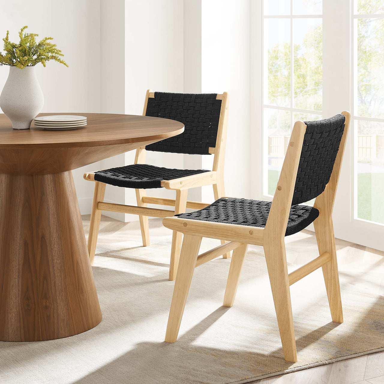 Hunter Dining Chair Set of 2, Natural Wood & Black
