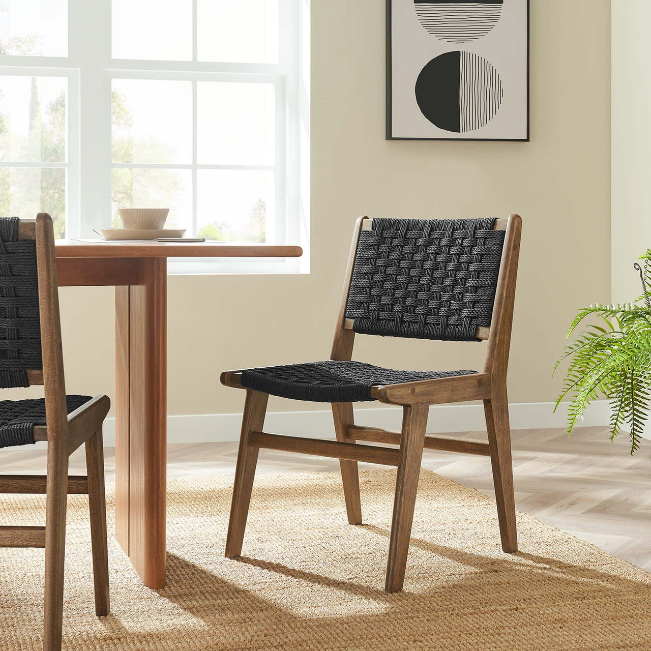 Hunter Dining Chair Set of 2, Walnut & Black