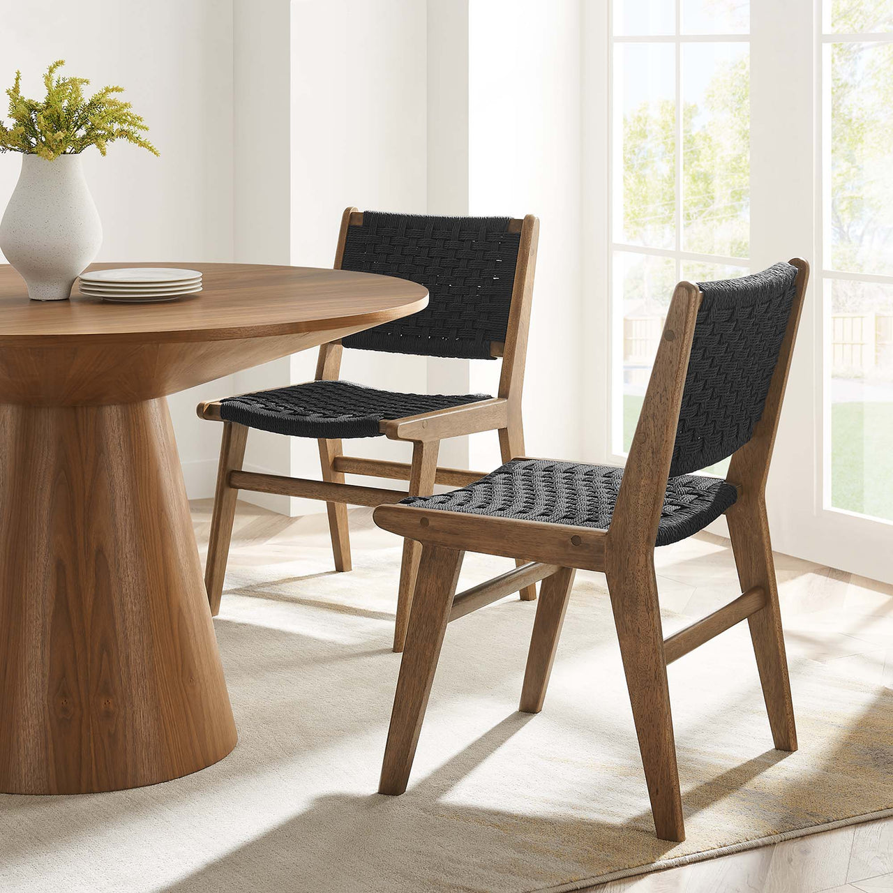 Hunter Dining Chair Set of 2, Walnut & Black