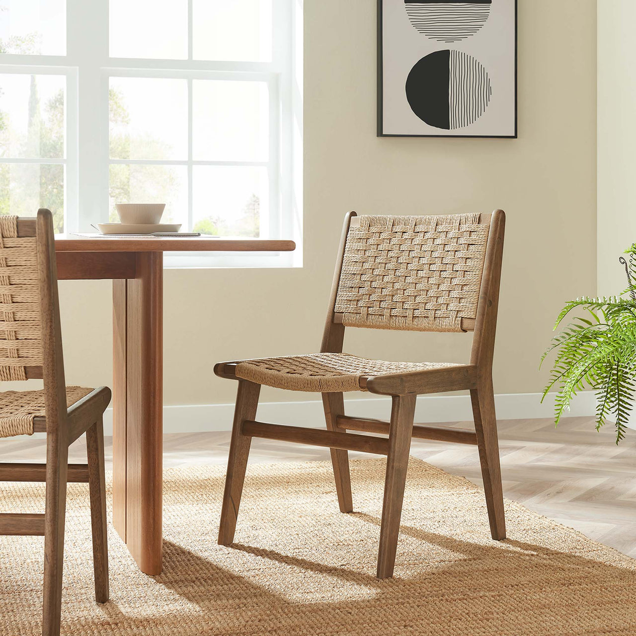 Hunter Dining Chair Set of 2, Walnut & Natural Wood