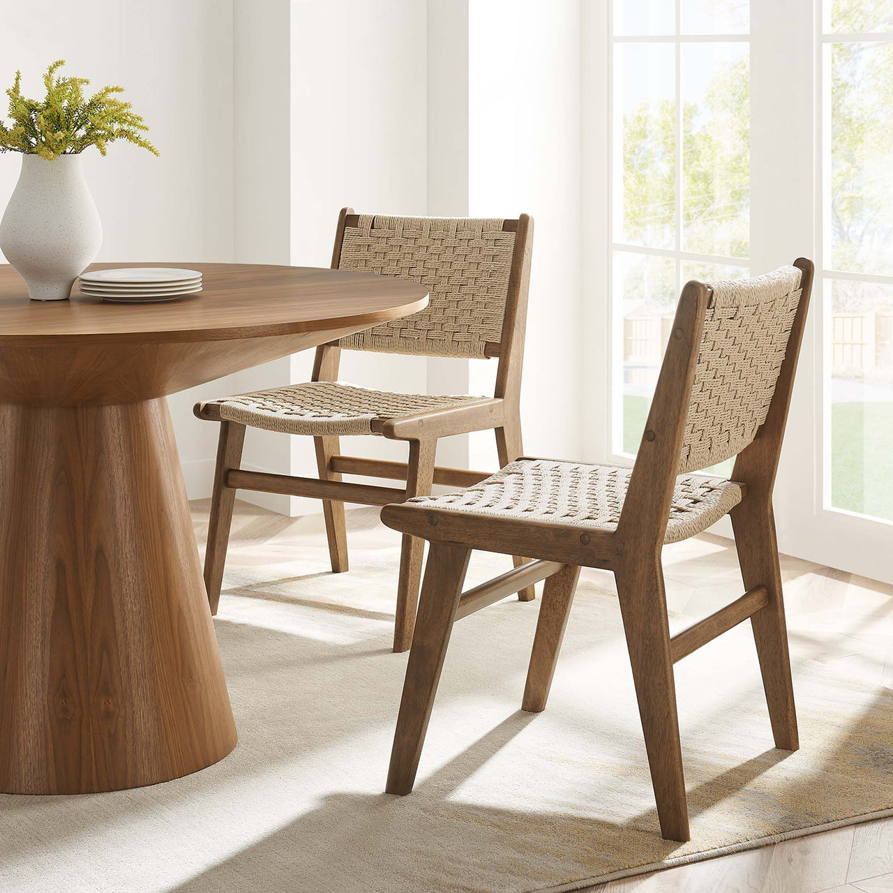 Hunter Dining Chair Set of 2, Walnut & Natural Wood