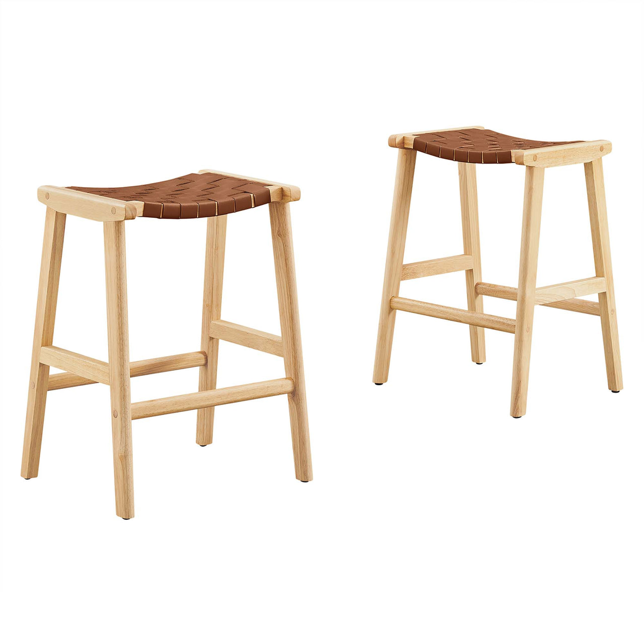 Hunter Eco-Leather Counter Stool Set of 2, Natural Wood & Brown