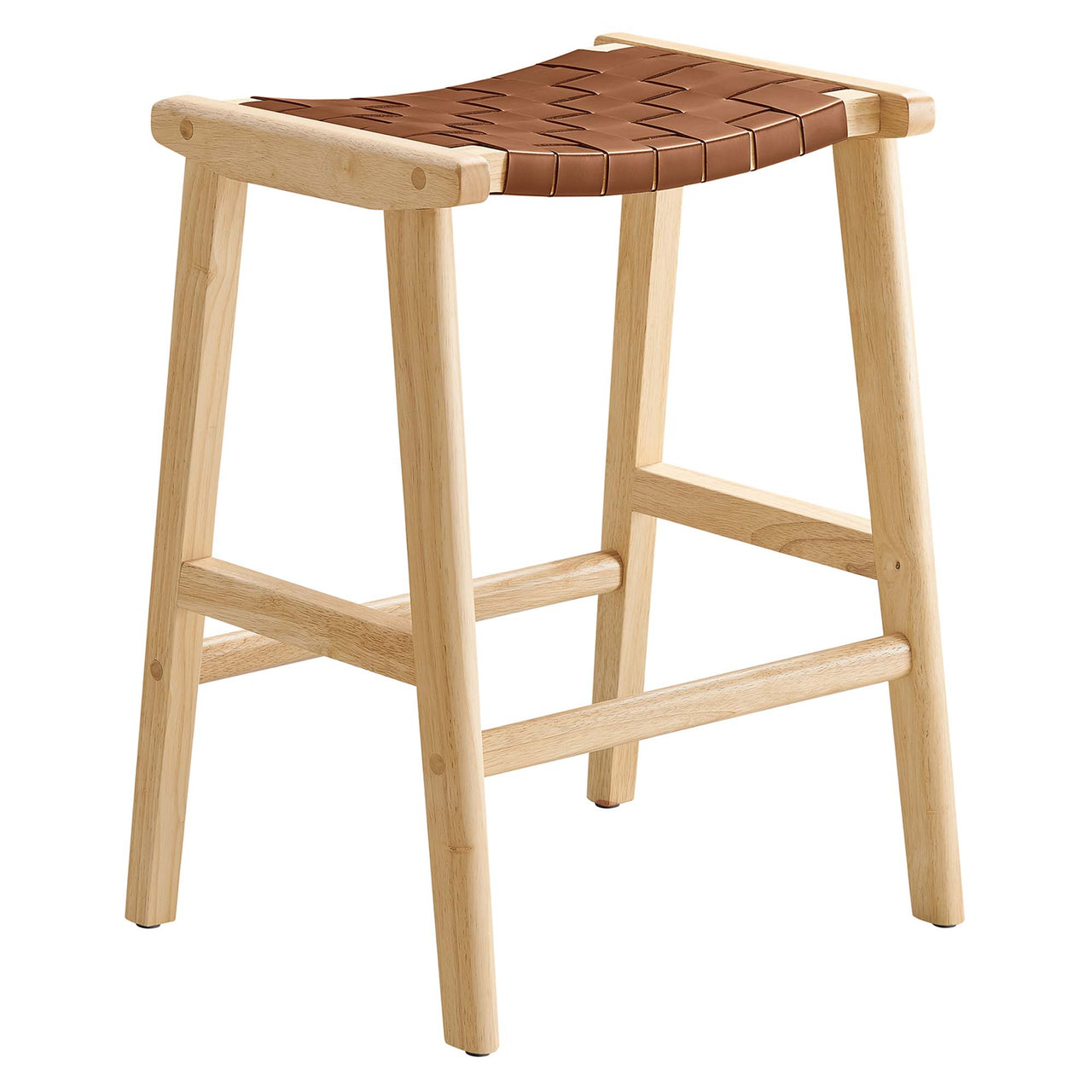 Hunter Eco-Leather Counter Stool Set of 2, Natural Wood & Brown