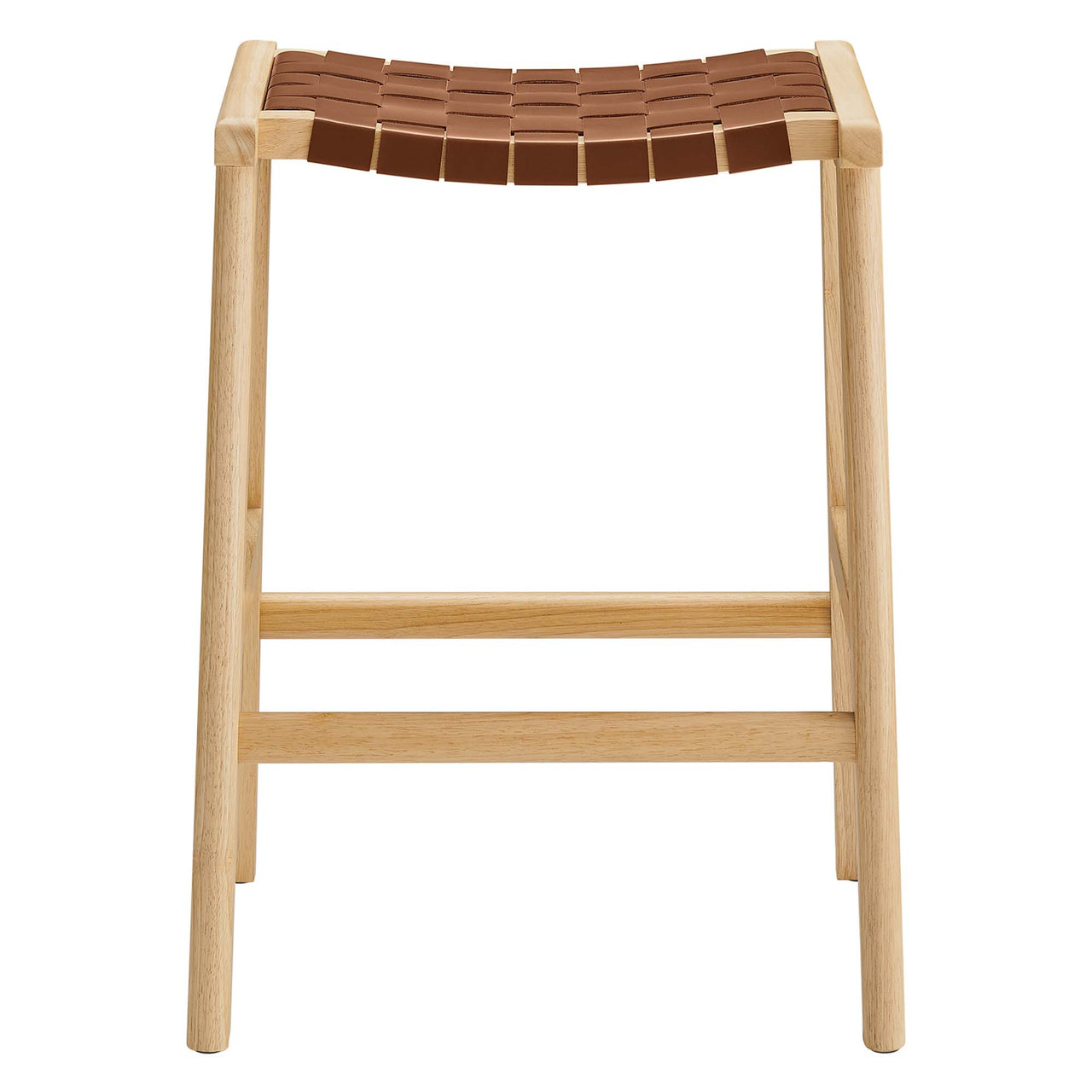 Hunter Eco-Leather Counter Stool Set of 2, Natural Wood & Brown