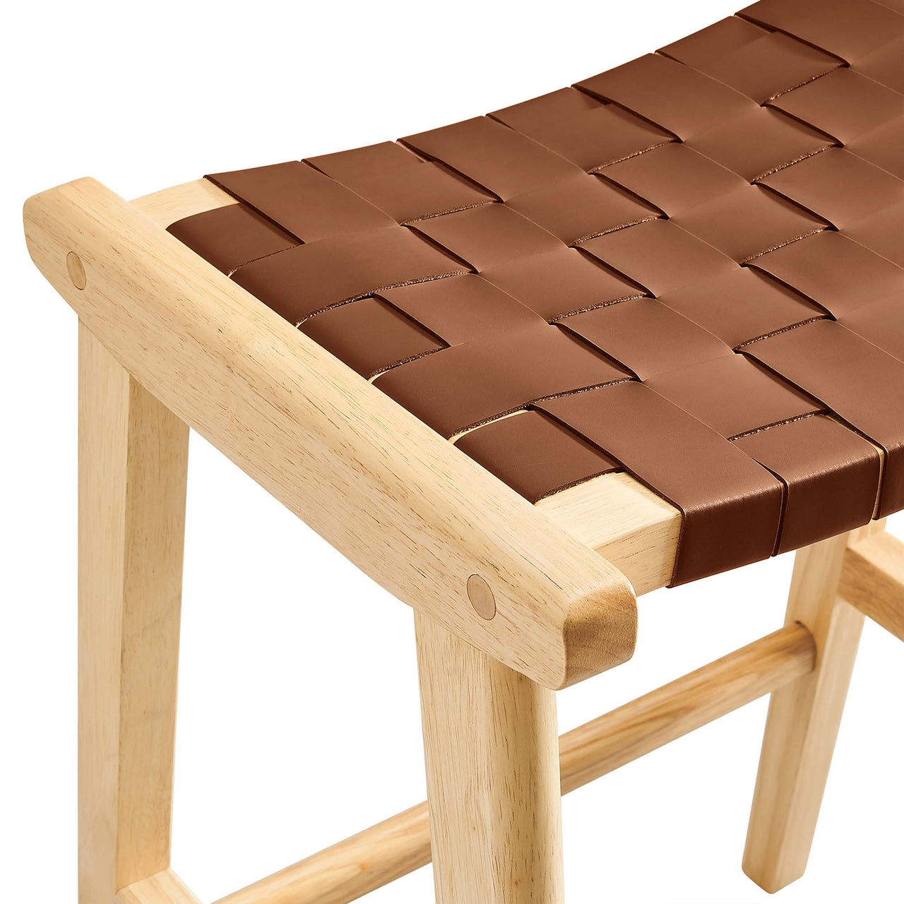 Hunter Eco-Leather Counter Stool Set of 2, Natural Wood & Brown