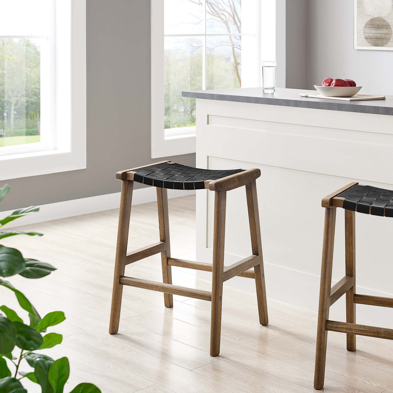 Hunter Eco-Leather Counter Stool Set of 2, Walnut & Black