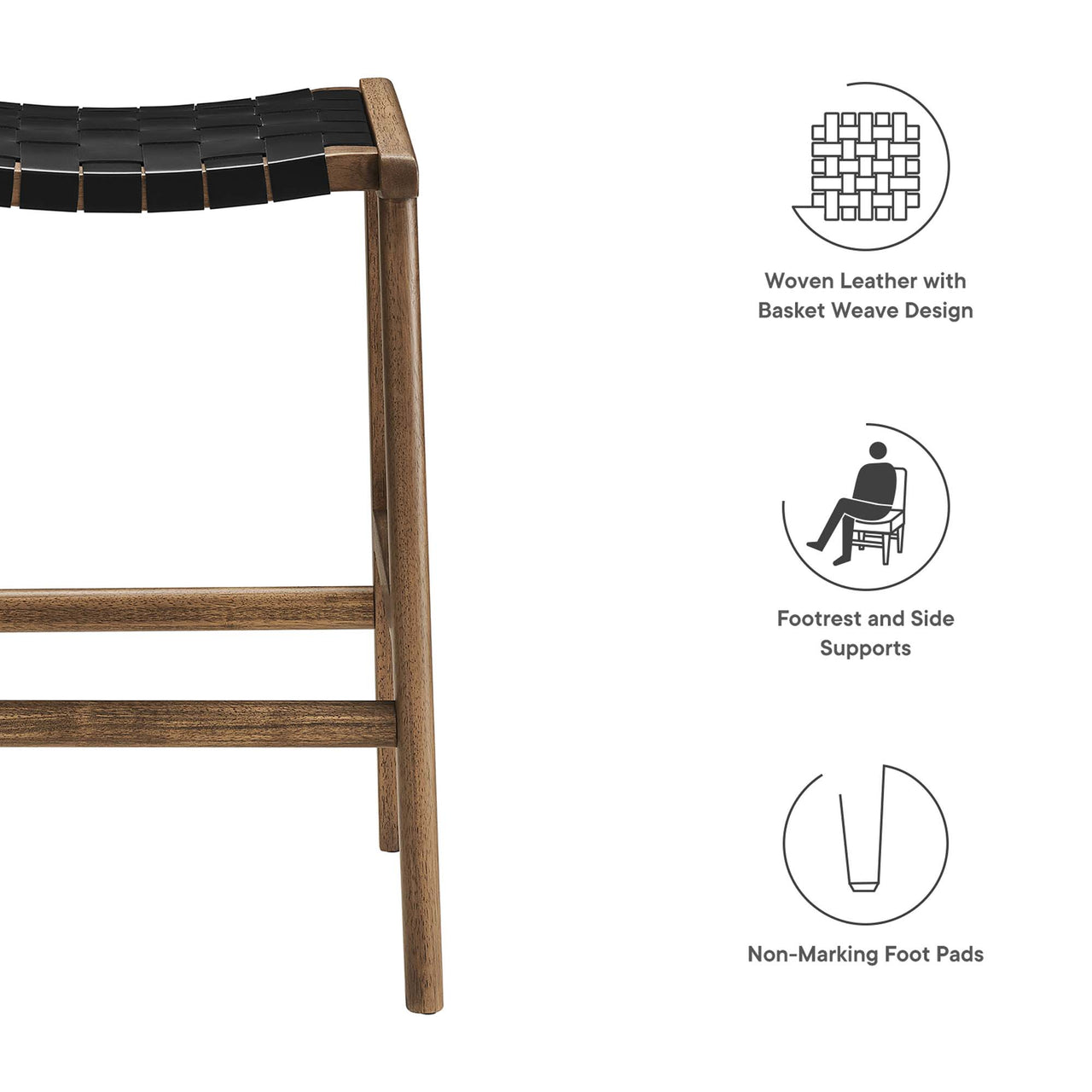 Hunter Eco-Leather Counter Stool Set of 2, Walnut & Black