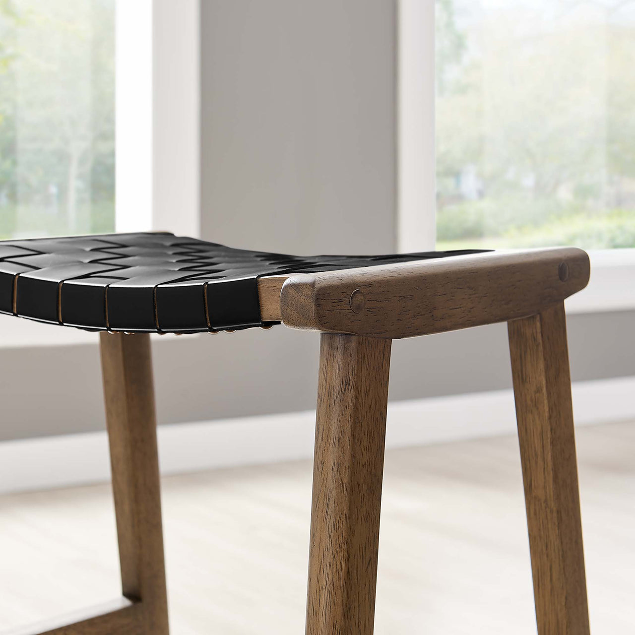 Hunter Eco-Leather Counter Stool Set of 2, Walnut & Black