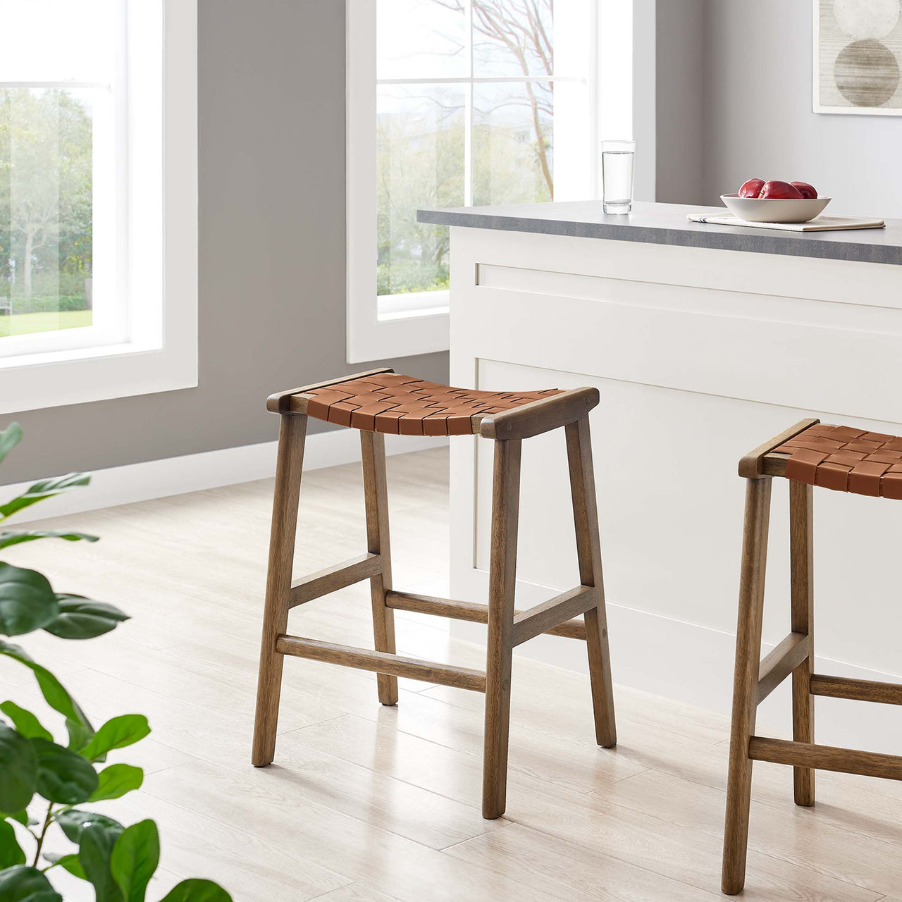 Hunter Eco-Leather Counter Stool Set of 2, Walnut & Brown
