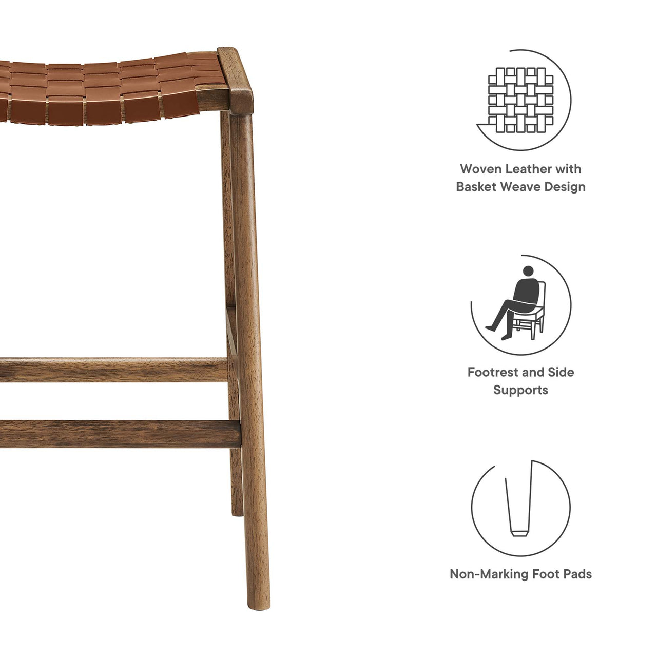 Hunter Eco-Leather Counter Stool Set of 2, Walnut & Brown