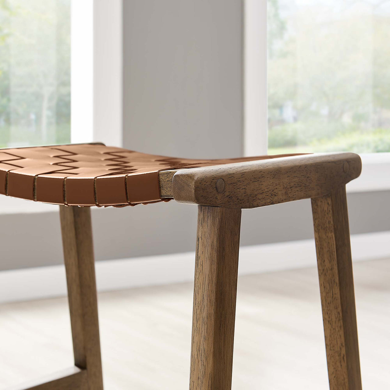 Hunter Eco-Leather Counter Stool Set of 2, Walnut & Brown