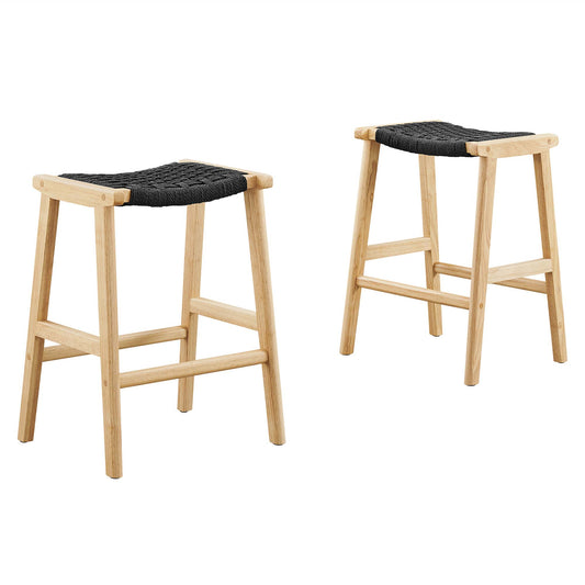 Hunter Counter Stool Set of 2, Natural Wood & Black