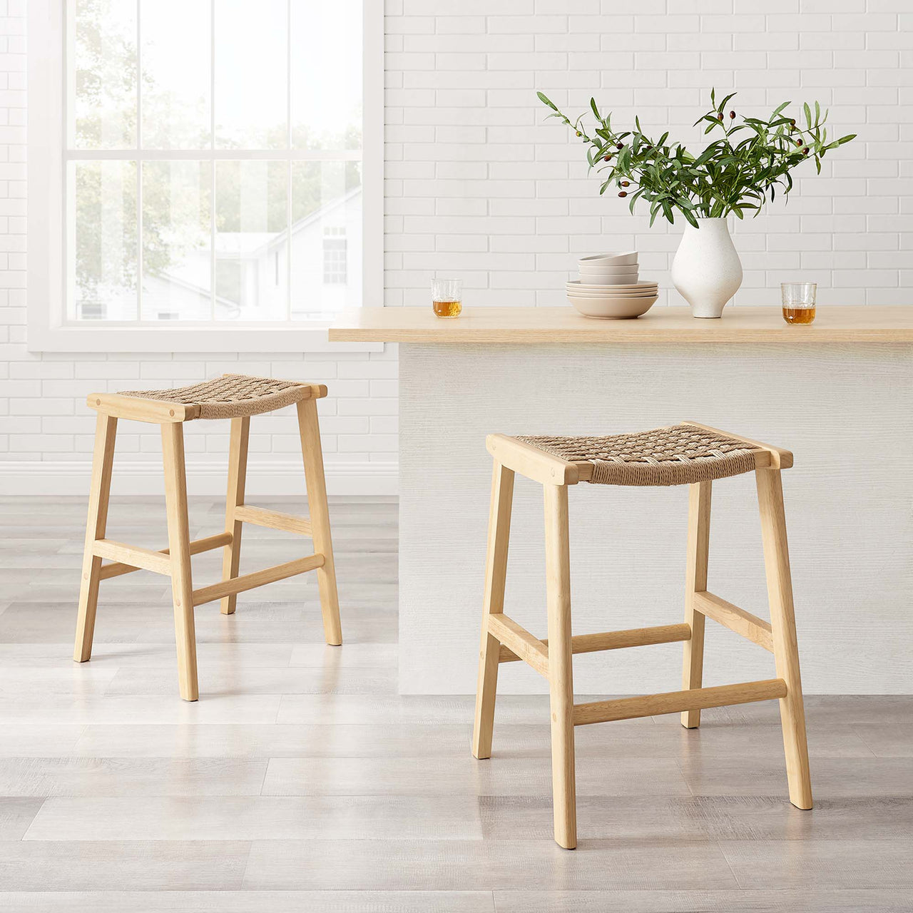 Hunter Counter Stool Set of 2, Natural Wood