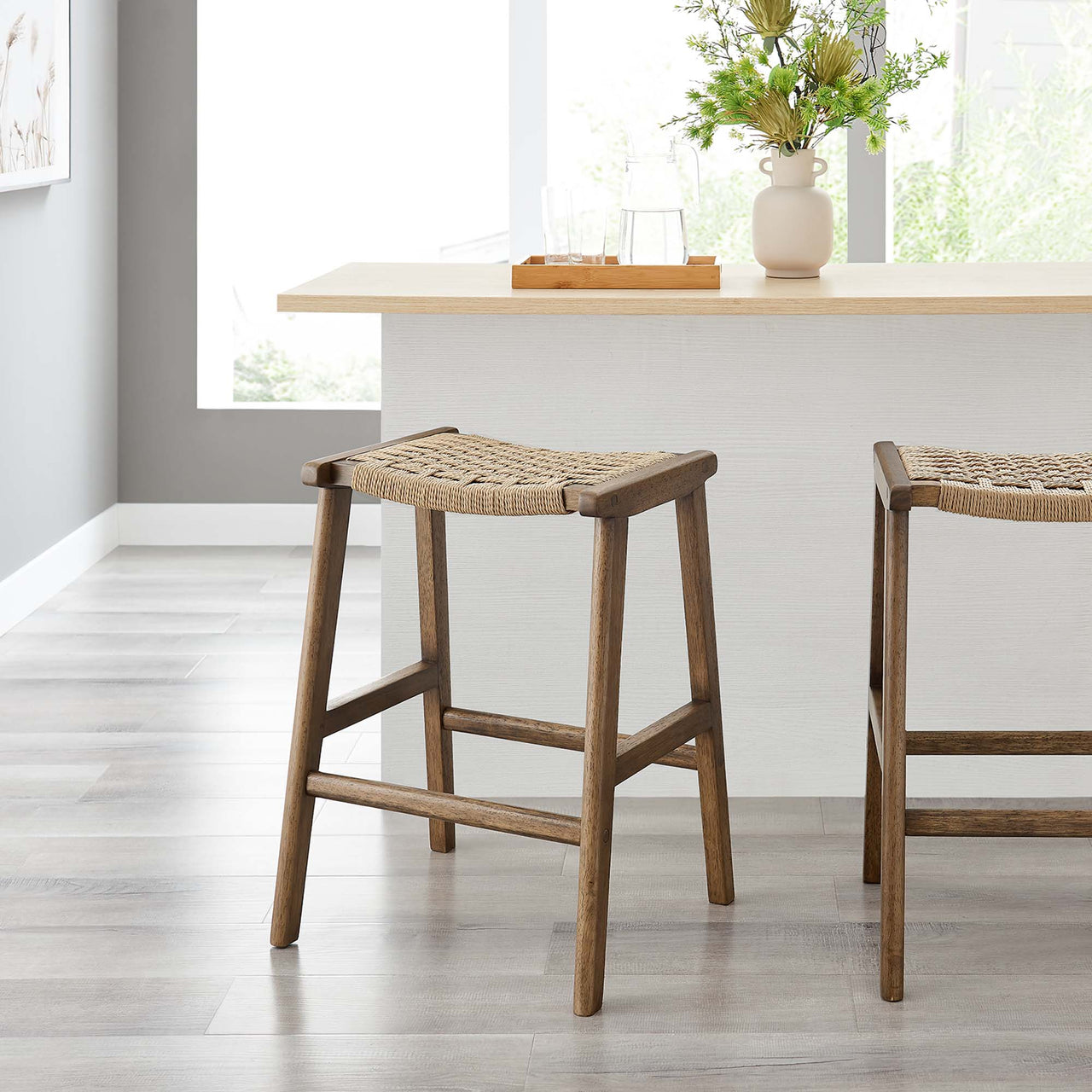 Hunter Counter Stool Set of 2, Walnut & Natural Wood