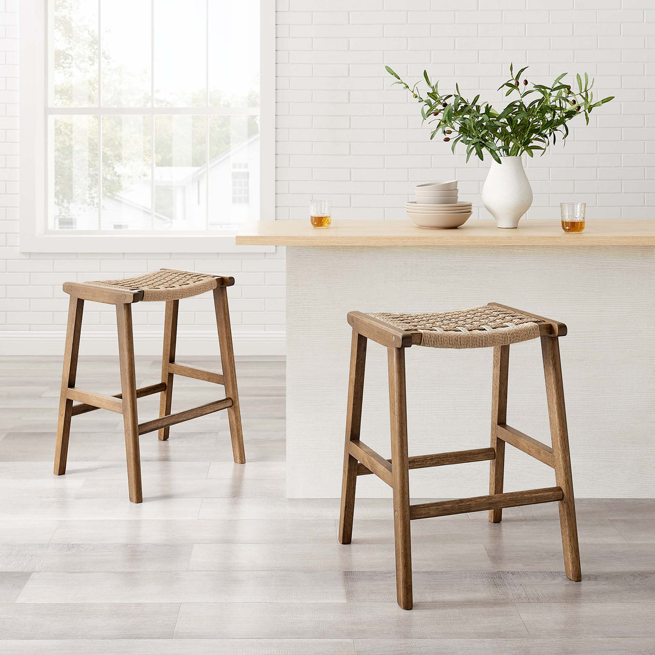 Hunter Counter Stool Set of 2, Walnut & Natural Wood