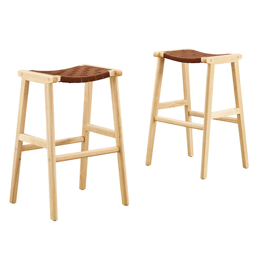 Hunter Bar Stool Set of 2, Natural Wood & Brown