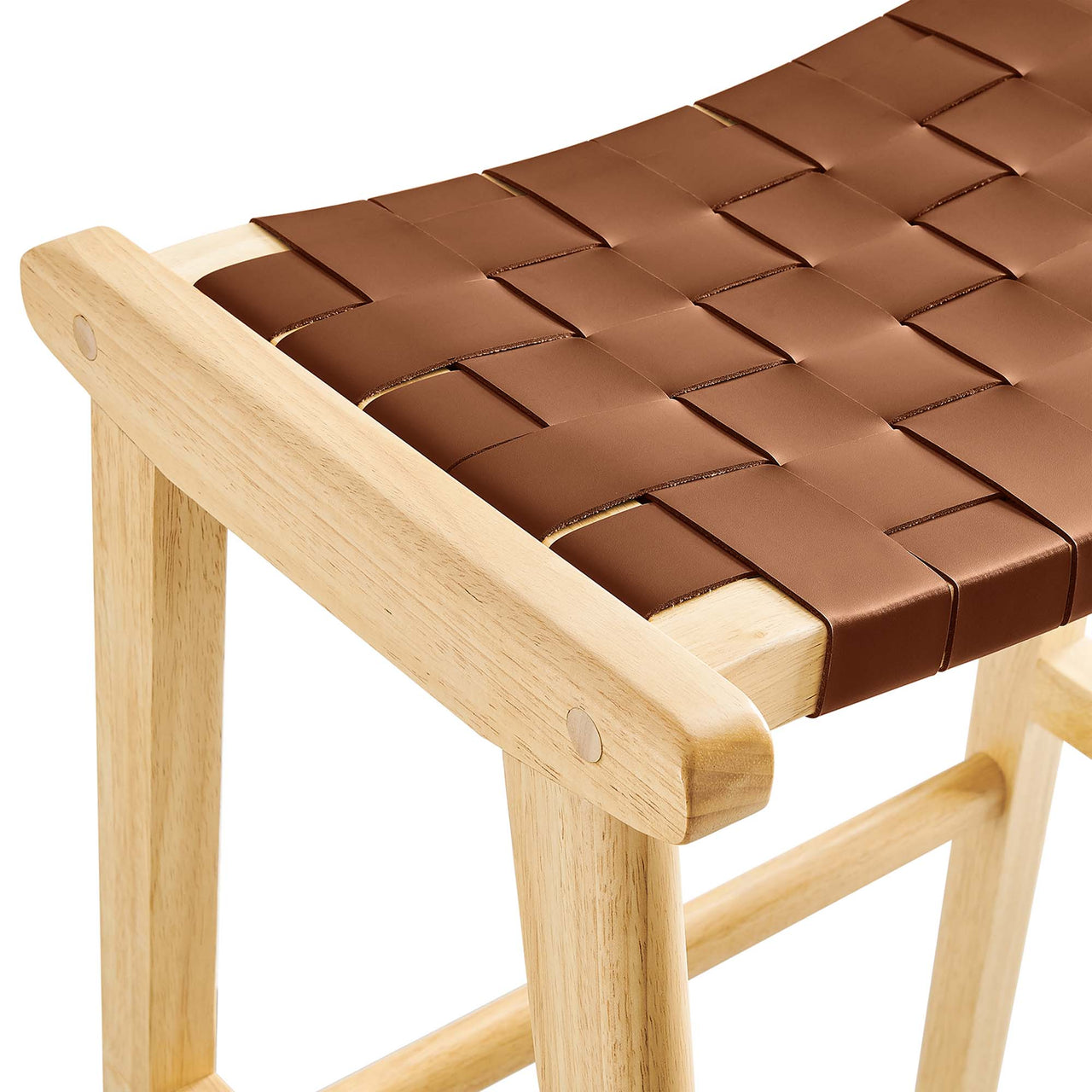 Hunter Bar Stool Set of 2, Natural Wood & Brown