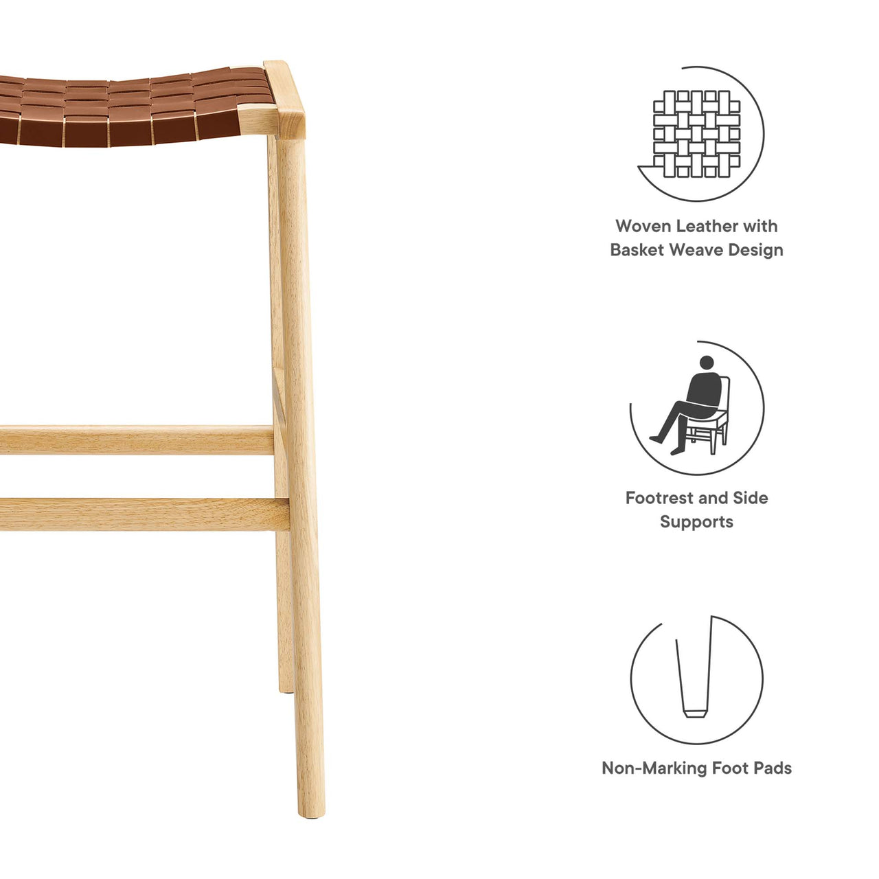 Hunter Bar Stool Set of 2, Natural Wood & Brown