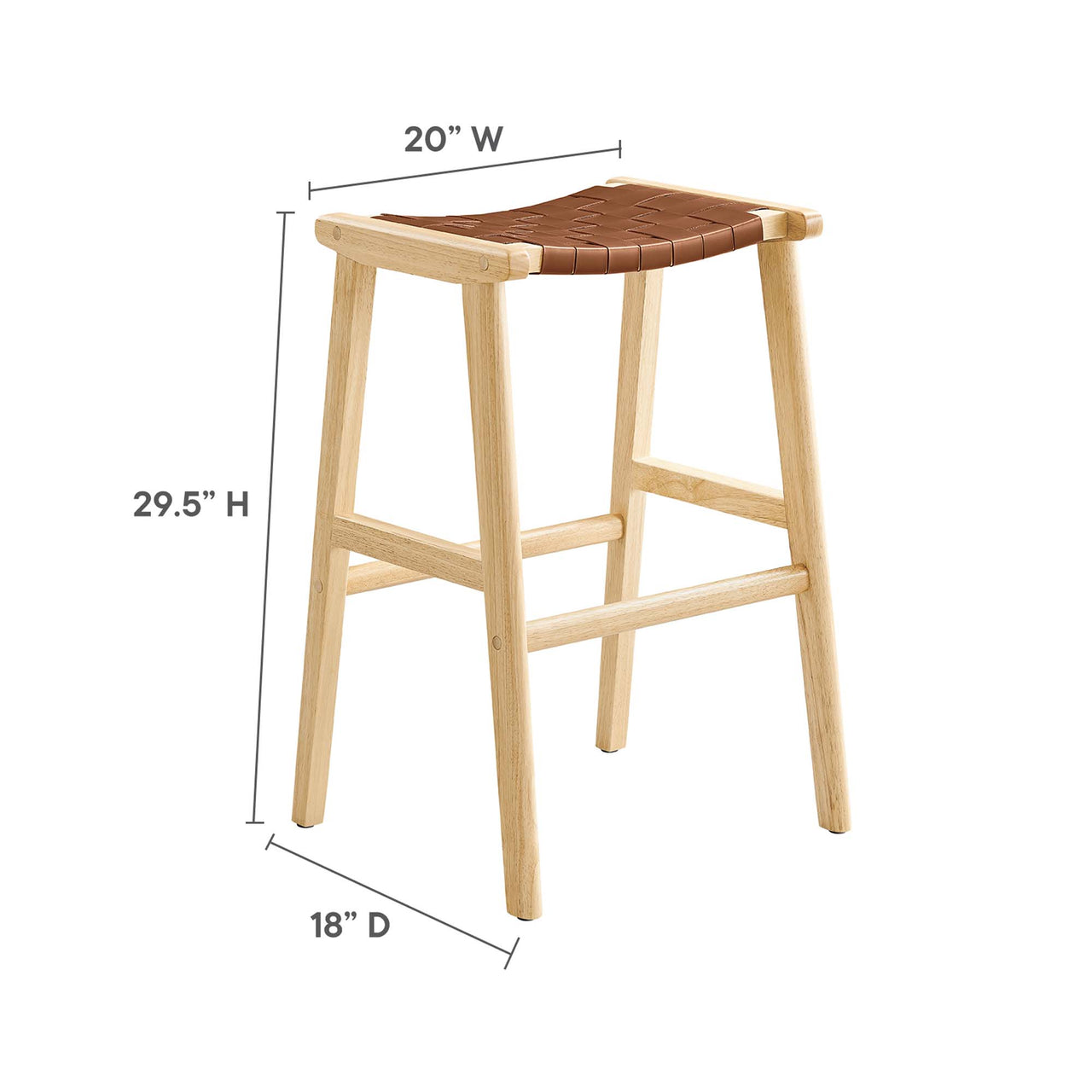 Hunter Bar Stool Set of 2, Natural Wood & Brown