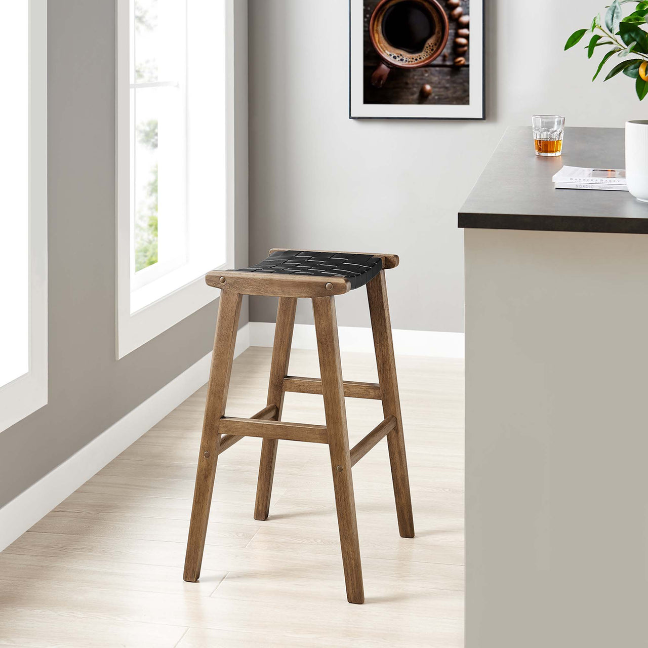 Hunter Bar Stool Set of 2, Walnut & Black