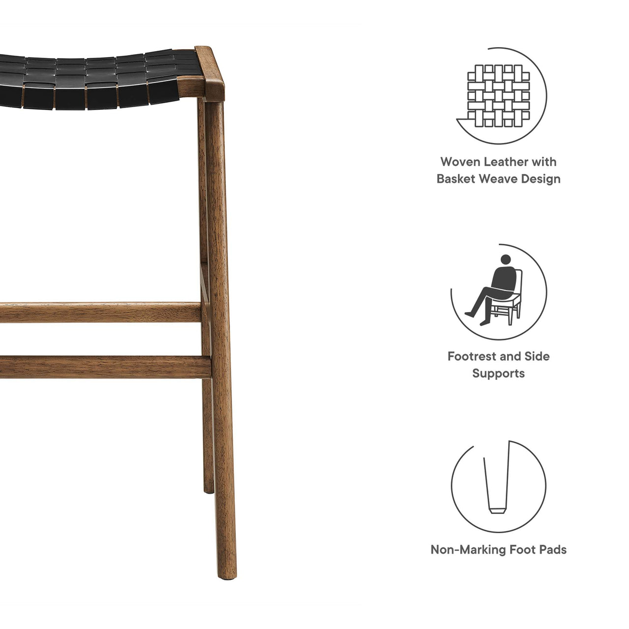 Hunter Bar Stool Set of 2, Walnut & Black