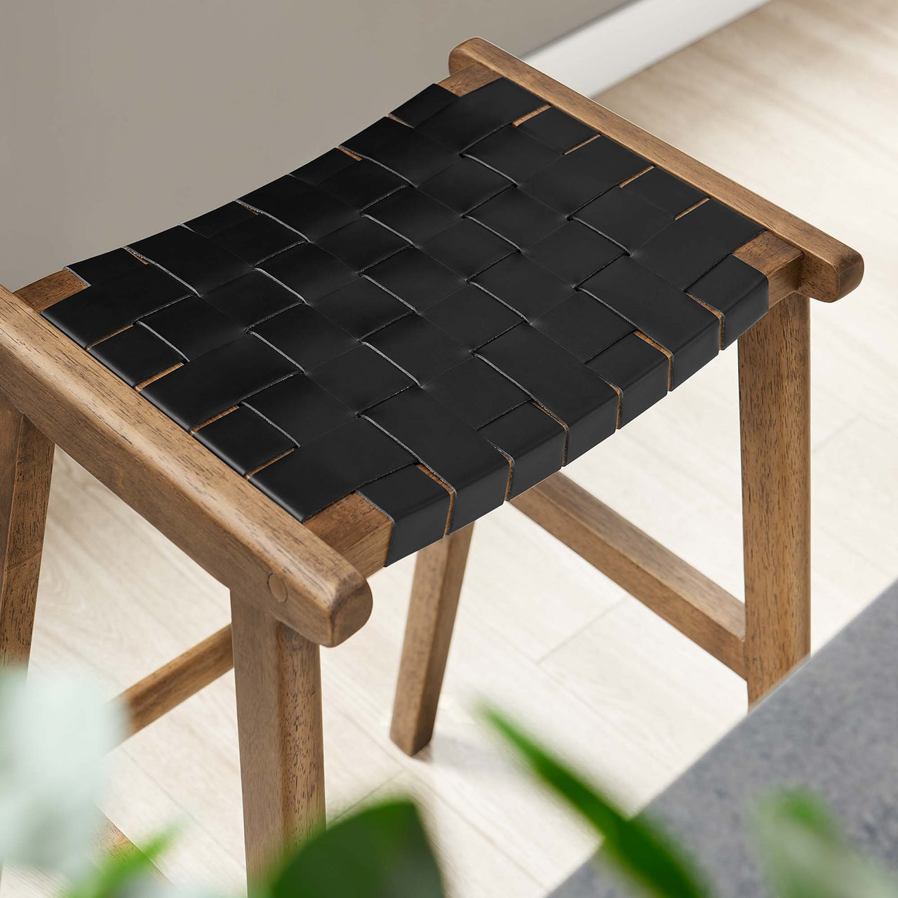 Hunter Bar Stool Set of 2, Walnut & Black