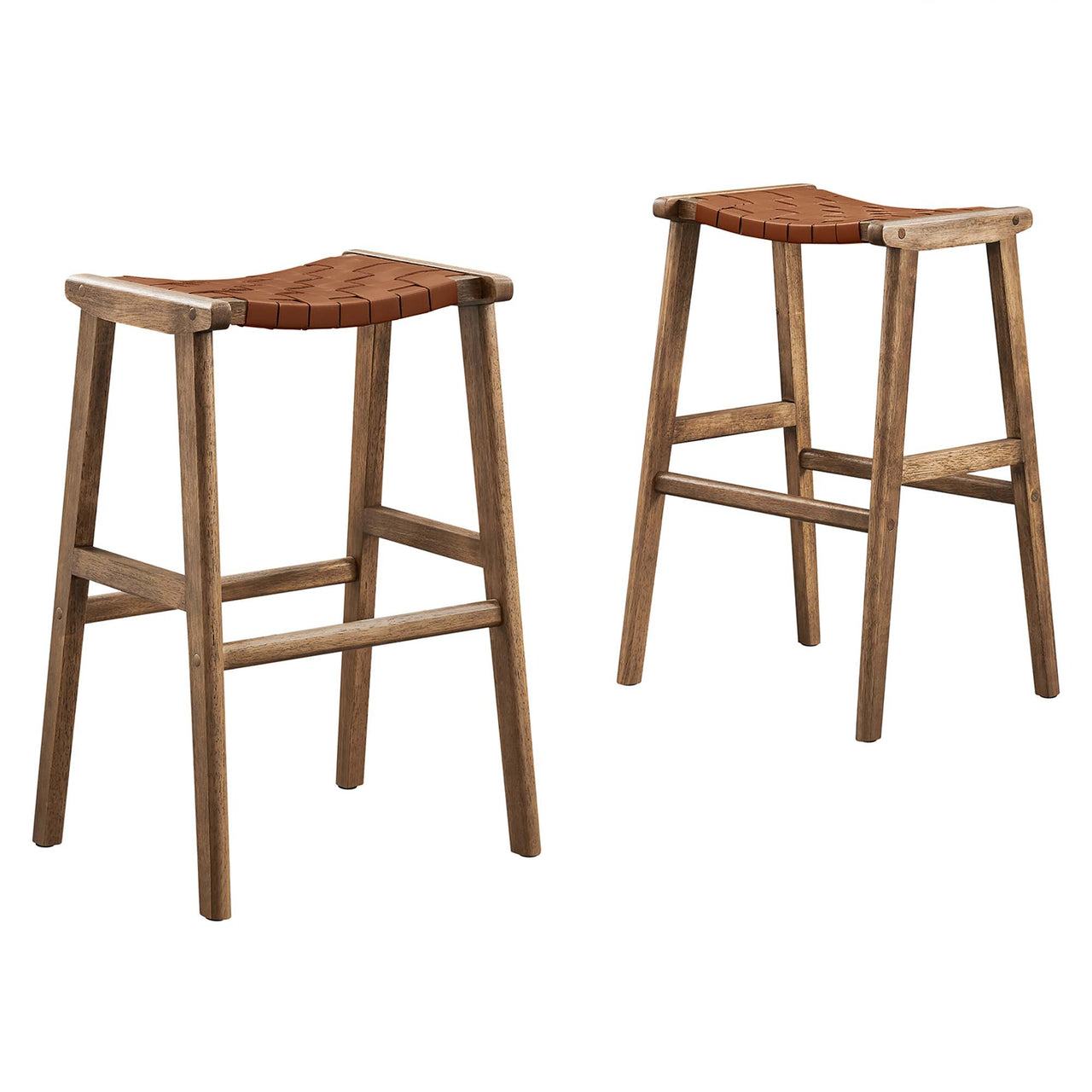 Hunter Bar Stool Set of 2, Walnut & Brown