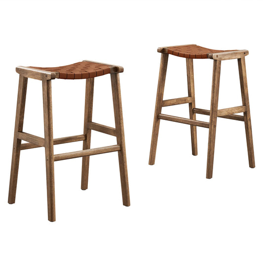 Hunter Bar Stool Set of 2, Walnut & Brown