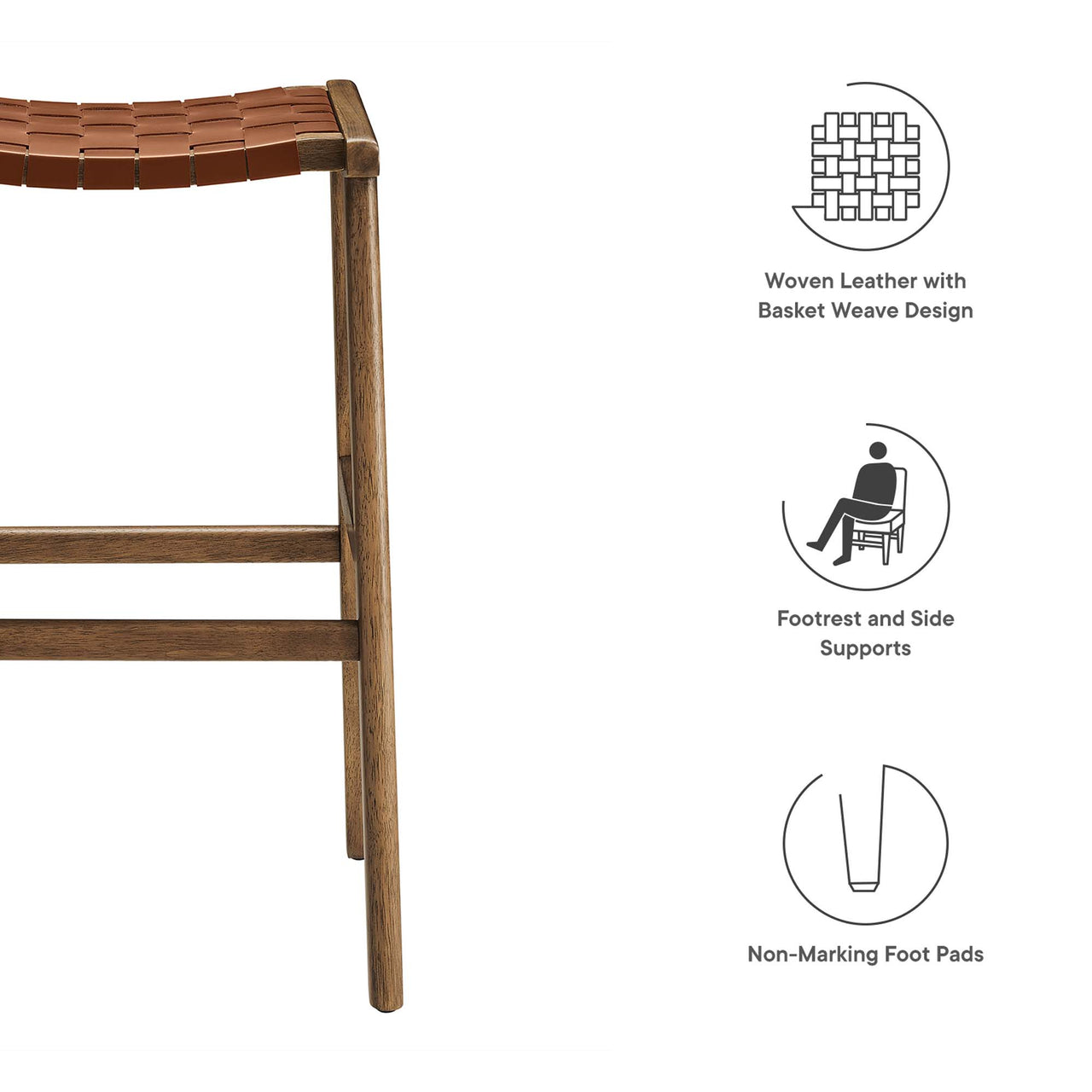 Hunter Bar Stool Set of 2, Walnut & Brown