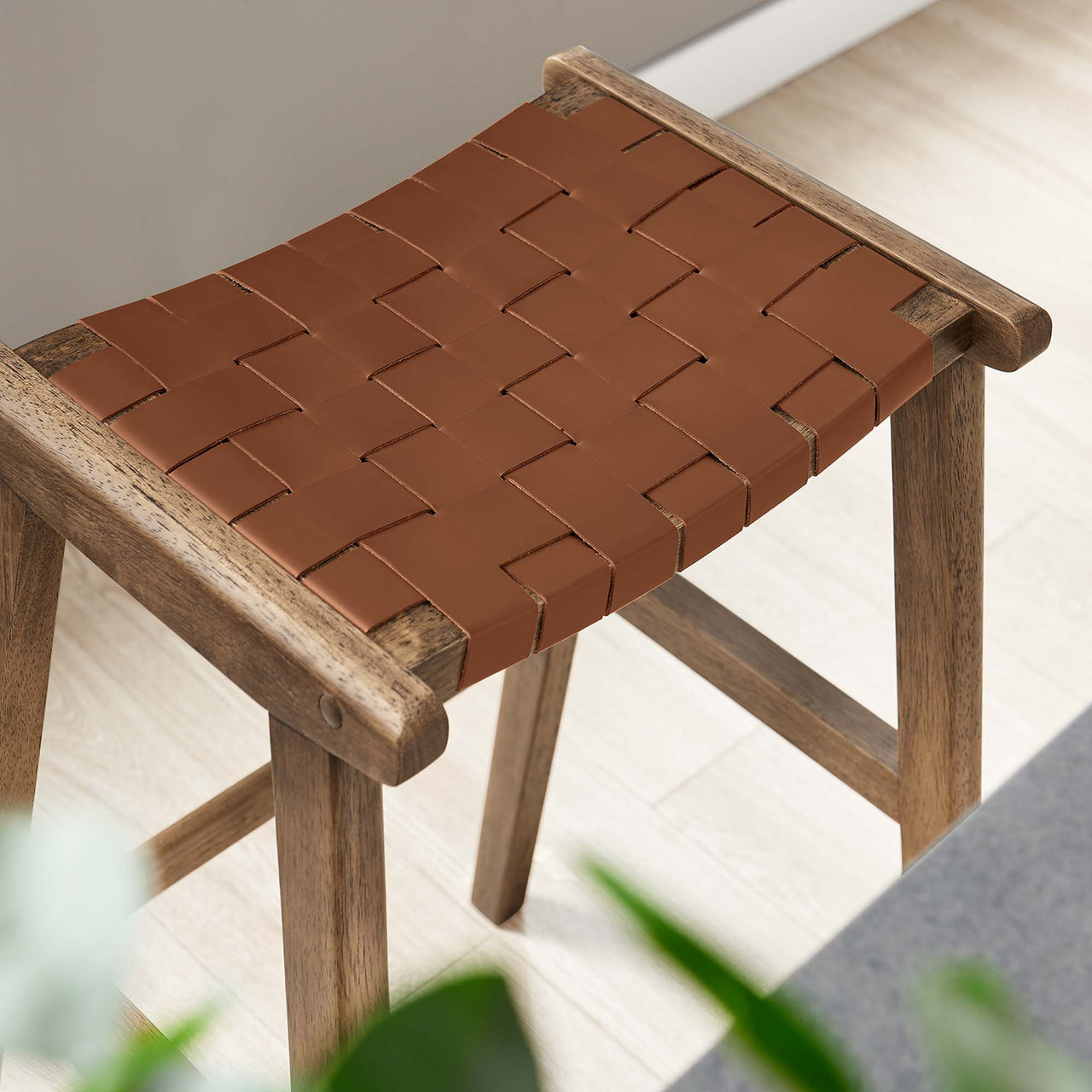 Hunter Bar Stool Set of 2, Walnut & Brown
