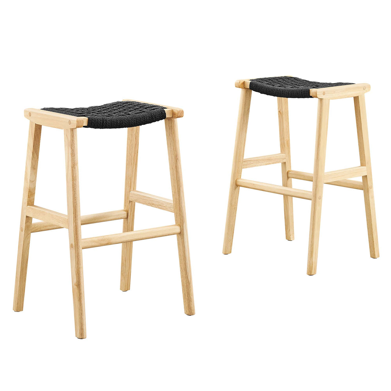 Hunter Bar Stool Set of 2, Natural Wood & Black