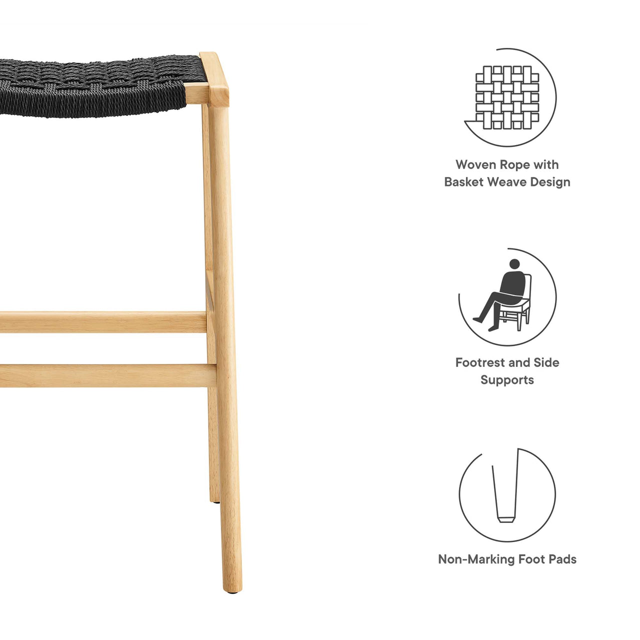 Hunter Bar Stool Set of 2, Natural Wood & Black
