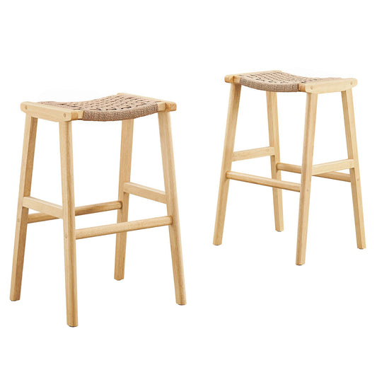 Hunter Bar Stool Set of 2, Natural Wood