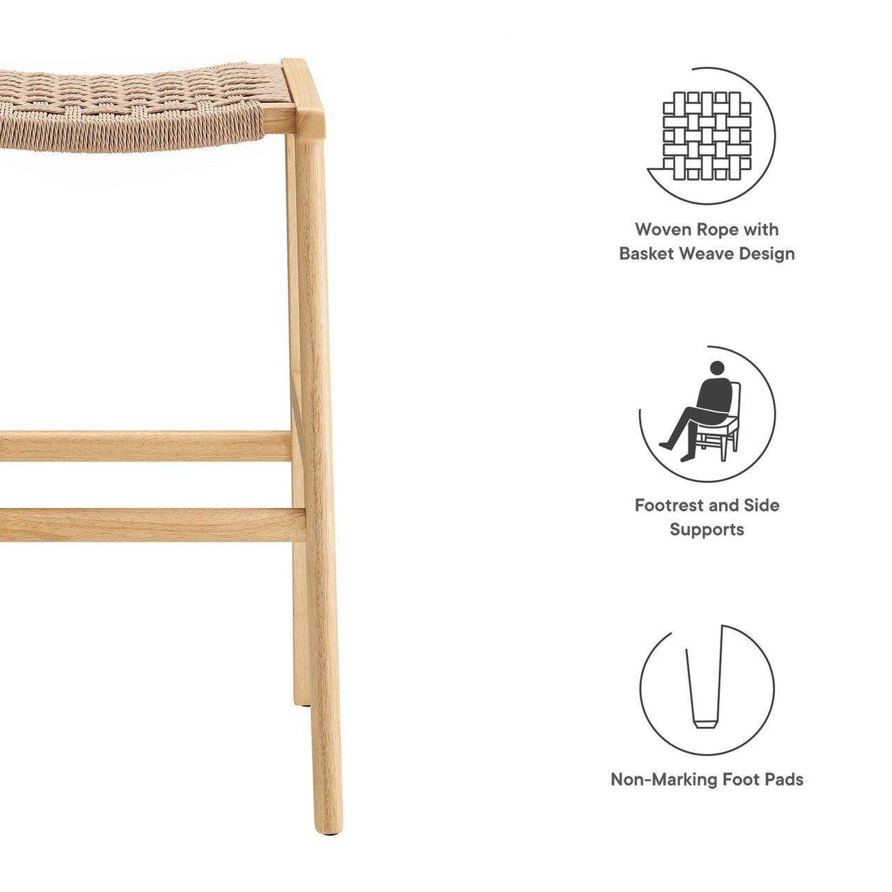 Hunter Bar Stool Set of 2, Natural Wood