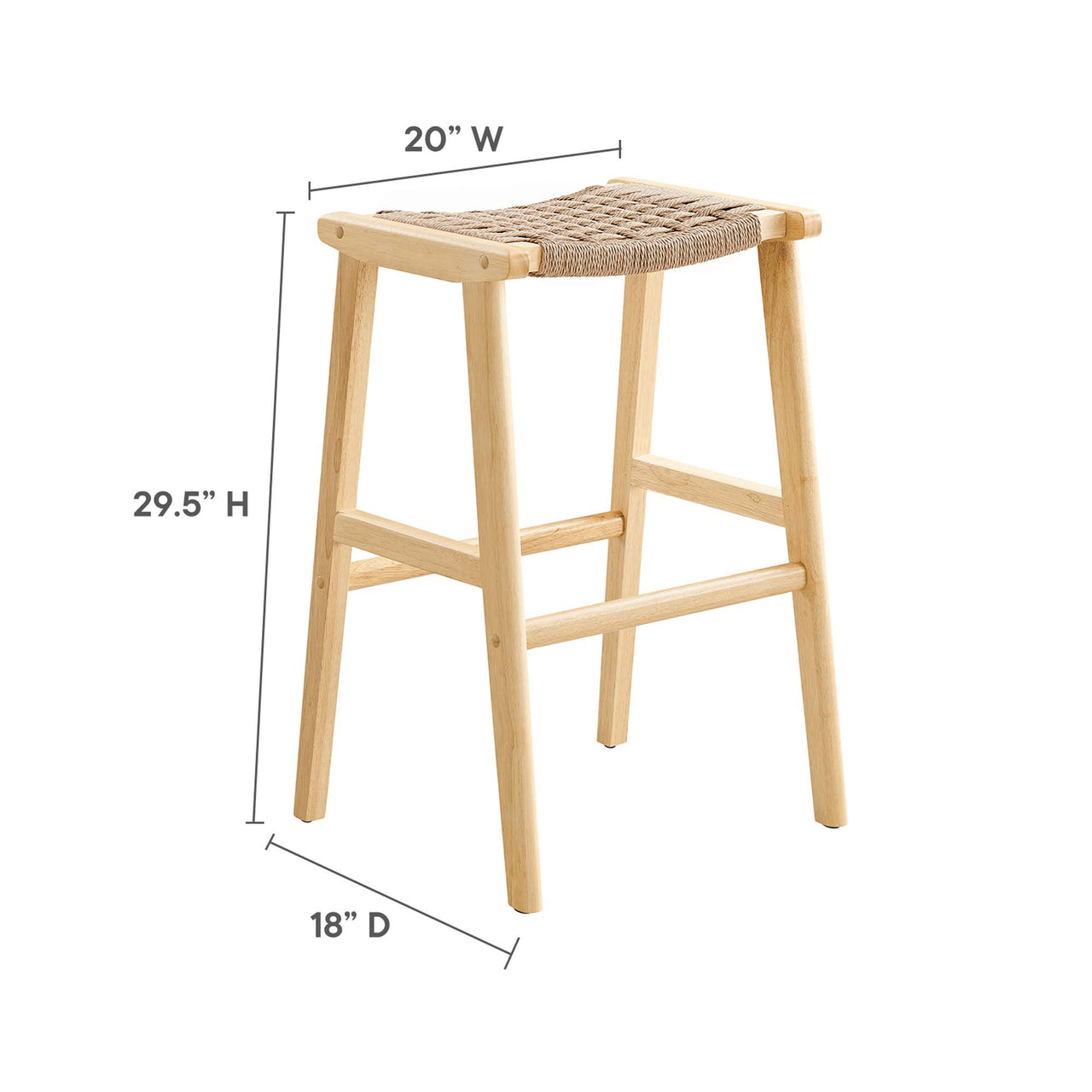 Hunter Bar Stool Set of 2, Natural Wood