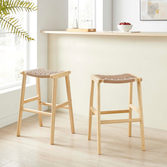 Hunter Bar Stool Set of 2, Natural Wood