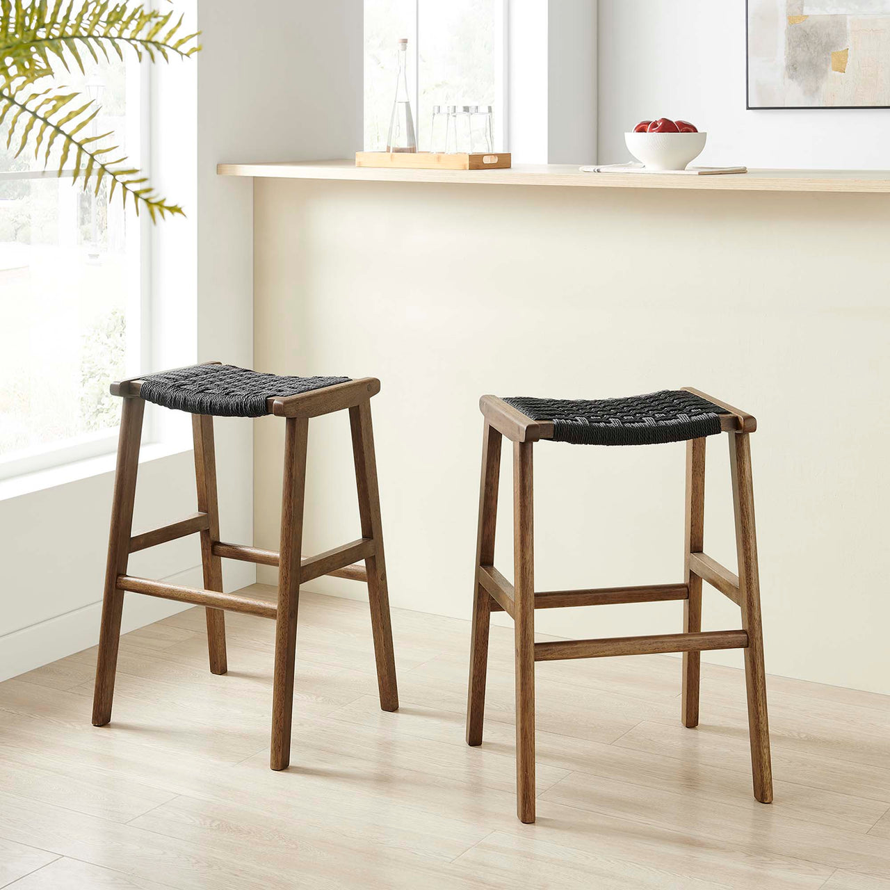 Hunter Bar Stool Set of 2, Walnut & Black