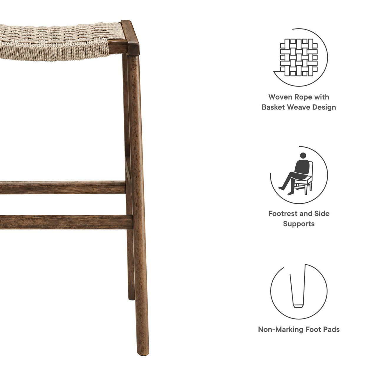 Hunter Bar Stool Set of 2, Walnut & Black