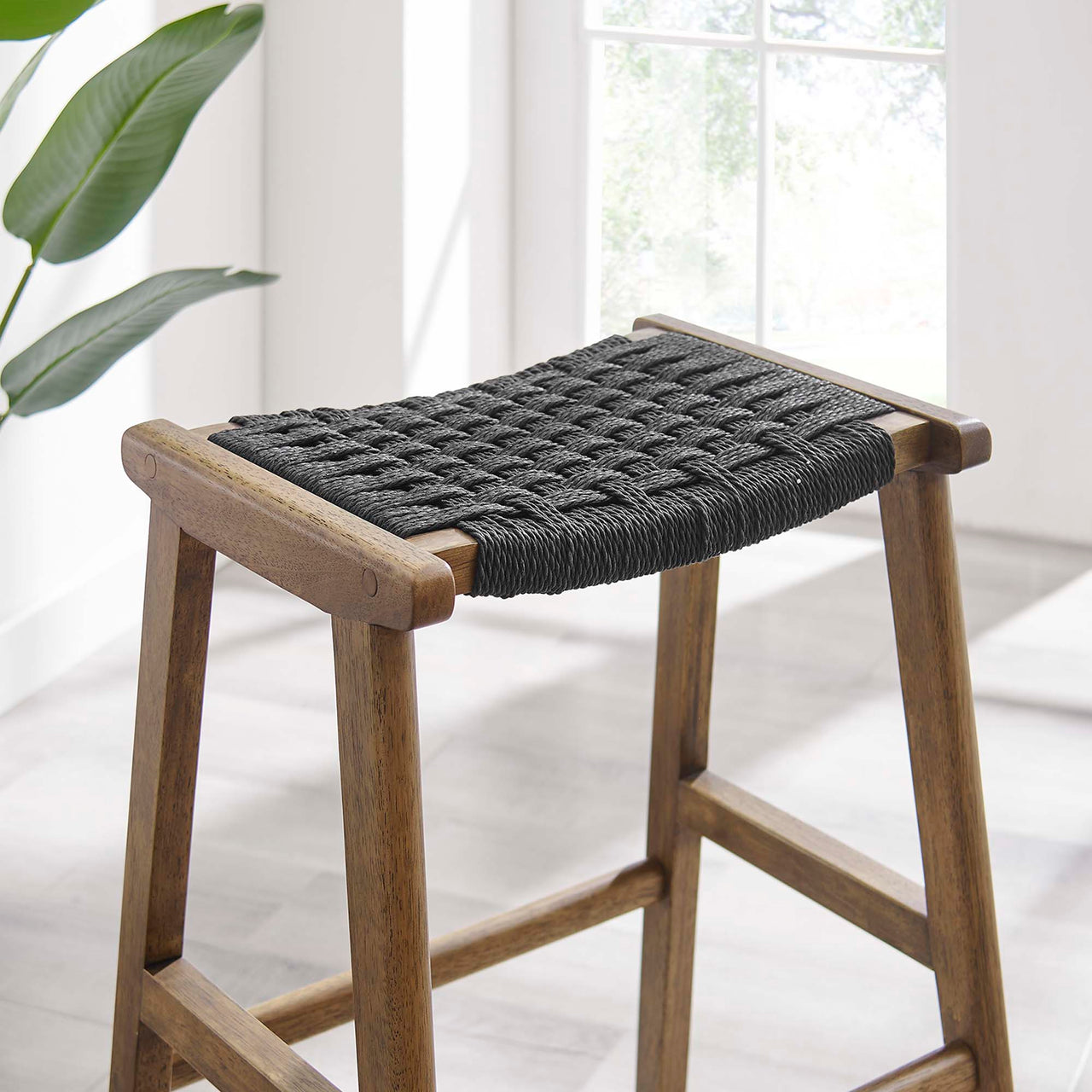 Hunter Bar Stool Set of 2, Walnut & Black