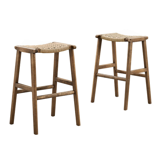 Hunter Bar Stool Set of 2, Walnut & Natural Wood