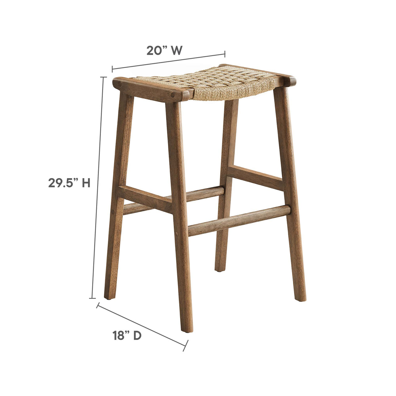 Hunter Bar Stool Set of 2, Walnut & Natural Wood