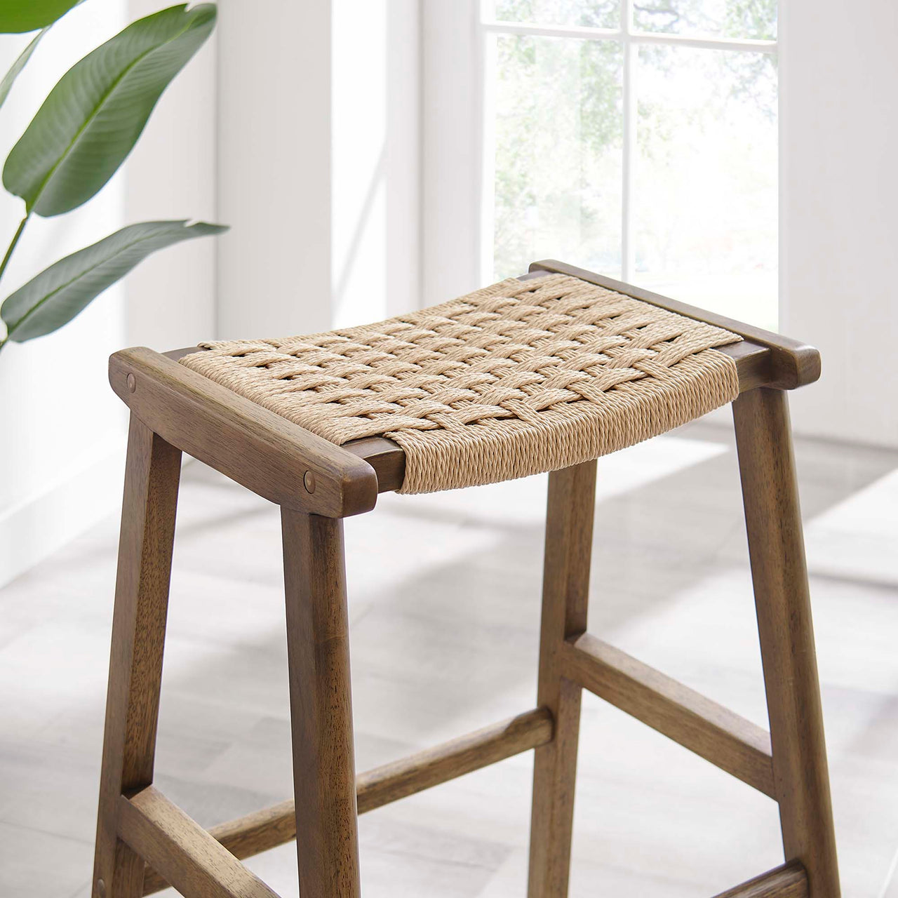 Hunter Bar Stool Set of 2, Walnut & Natural Wood