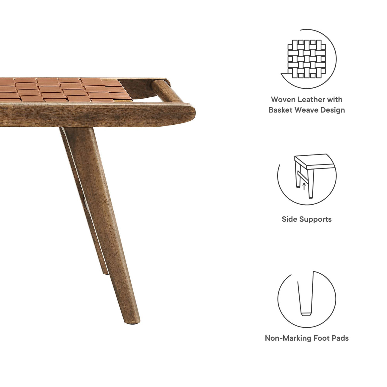 Hunter Eco-Leather Bench, Walnut & Brown