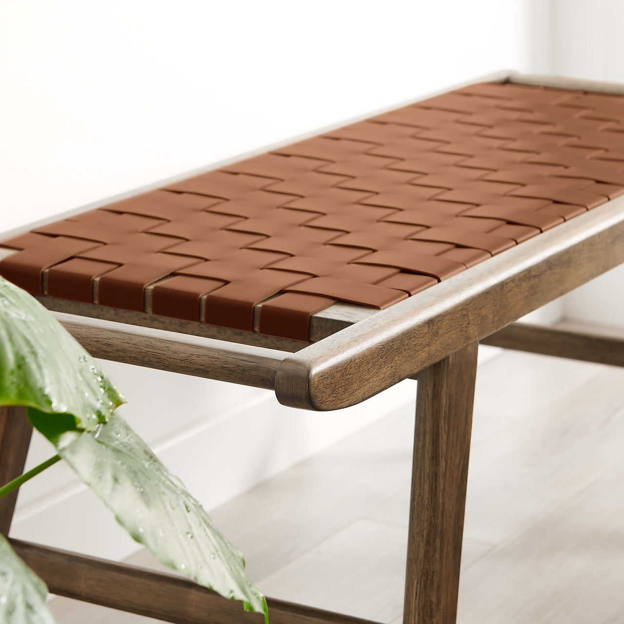 Hunter Eco-Leather Bench, Walnut & Brown