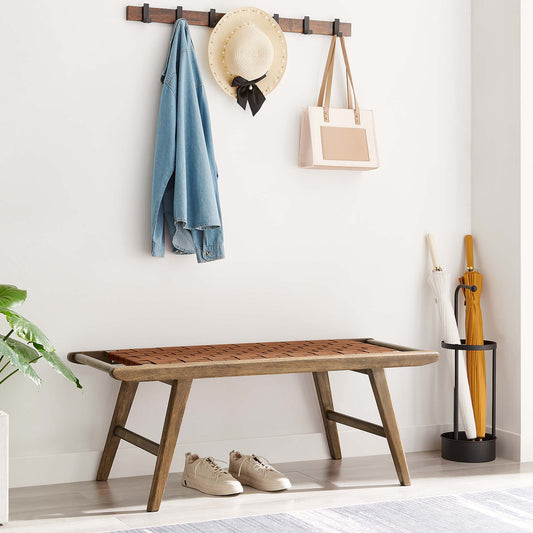 Hunter Eco-Leather Bench, Walnut & Brown
