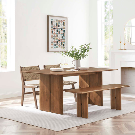 Amistad 72" Wood Dining Table and Bench Set, Walnut