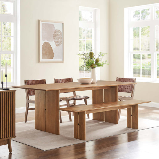 Amistad 86" Wood Dining Table and Bench Set, Walnut