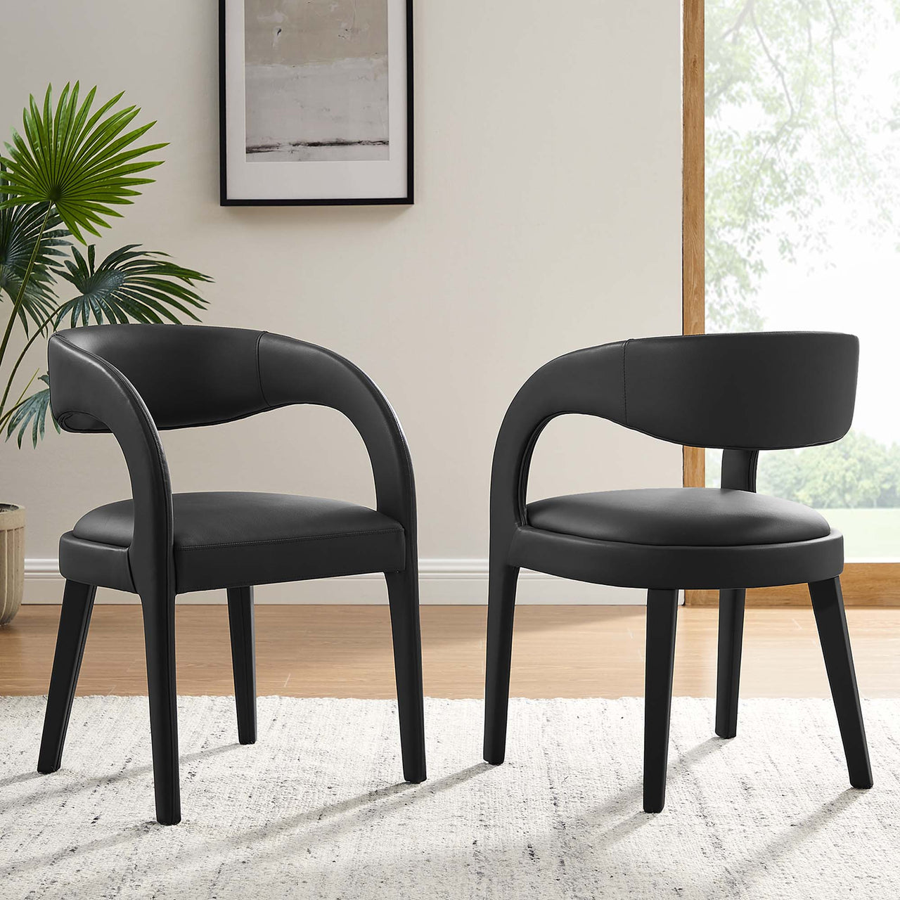 Heron Faux Leather Dining Chair Set of 2, Black